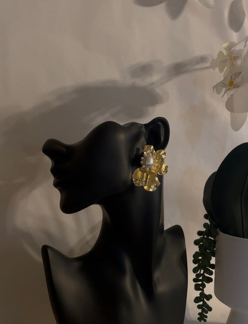Golden Bloom Pearl Statement Earrings