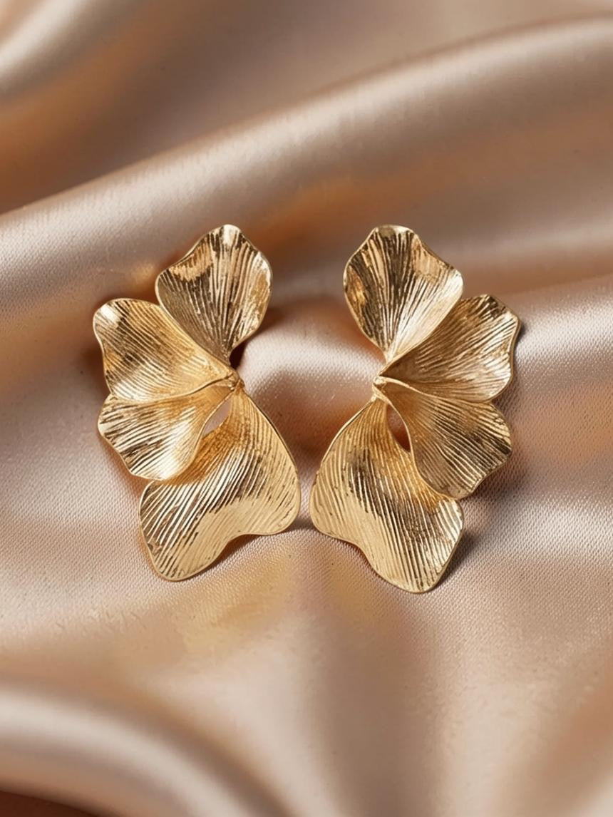 Golden Petal Cascade Statement Earrings